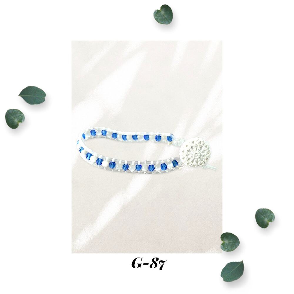 Sapphire Faceted Glass Single Wrap Clear Cord Bracelet